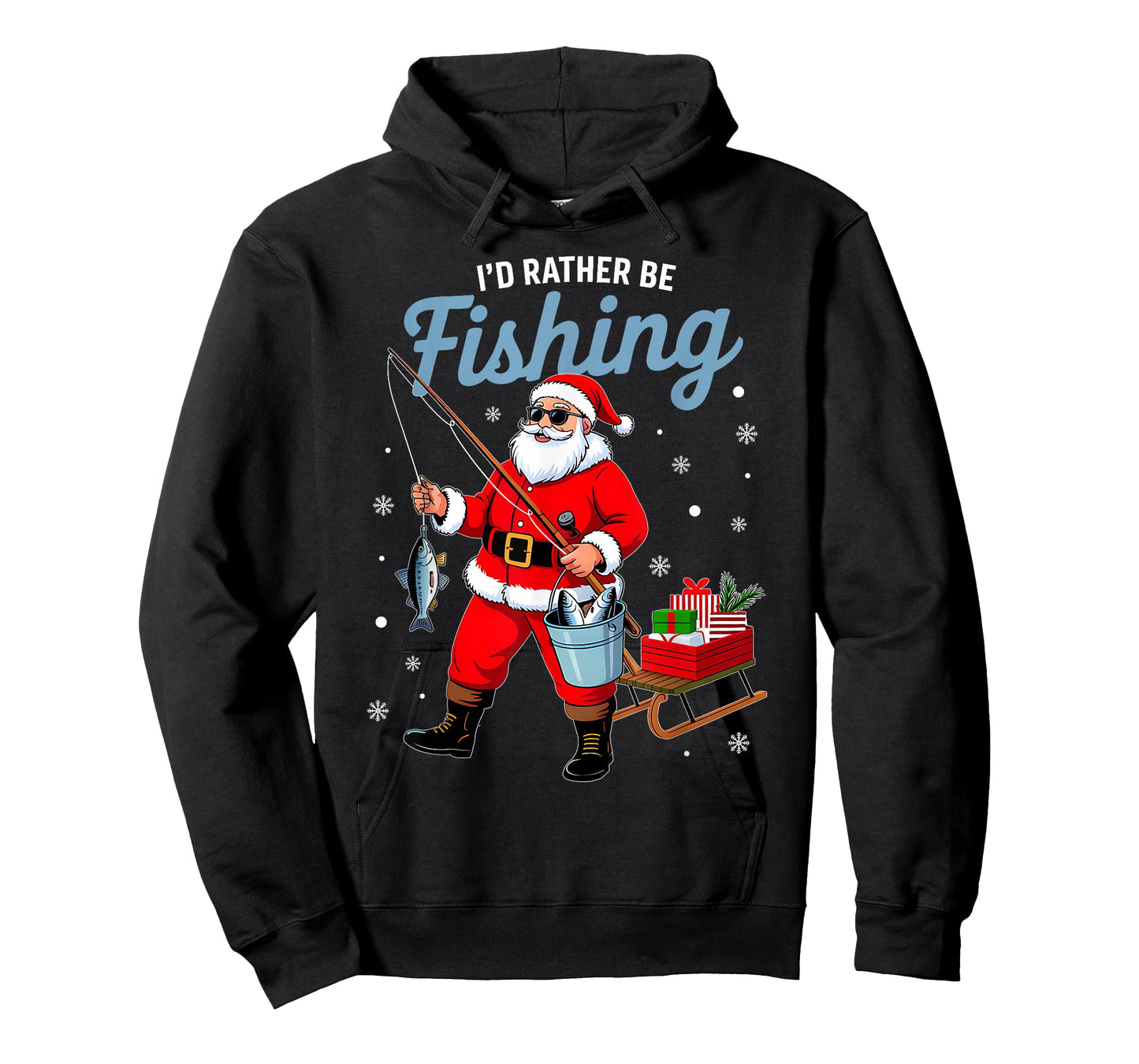 Santa Fishing Christmas Funy Xmas Pajamas Men Dad Fisherman T-Shirt