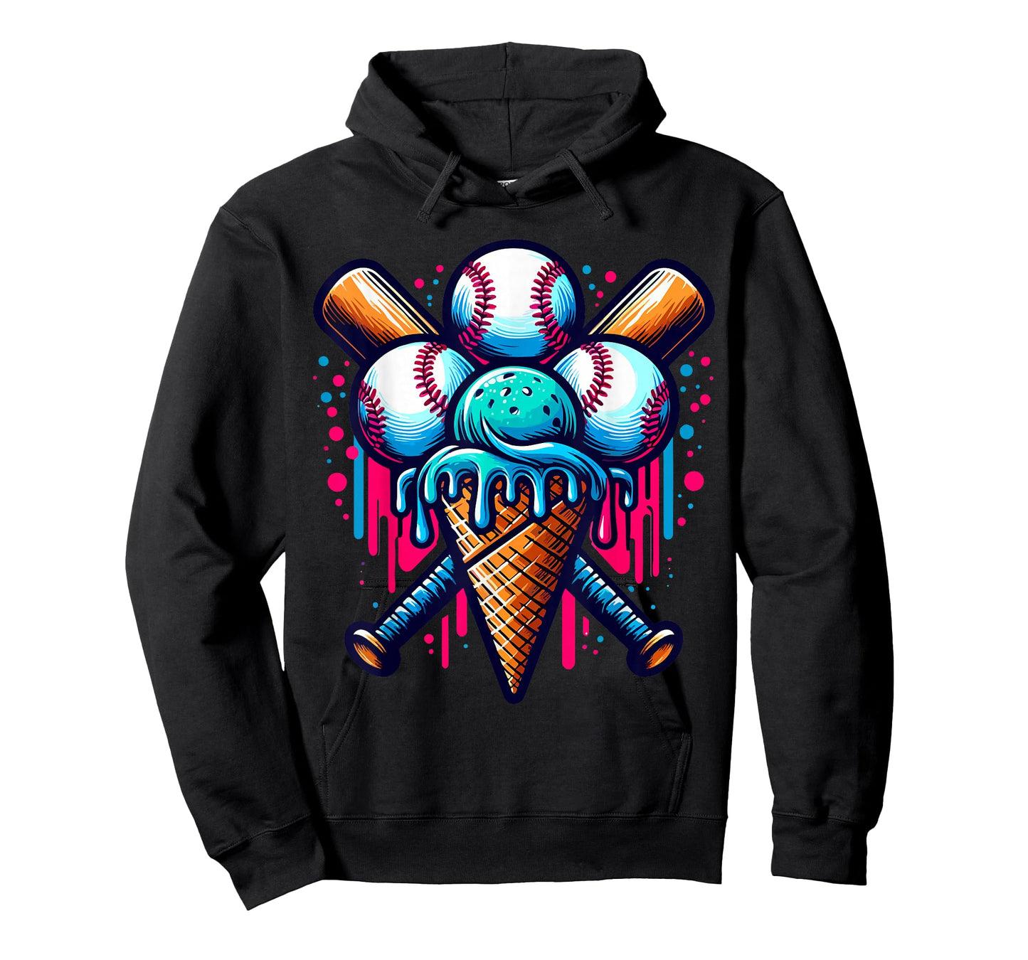 Baseball Ice Cream Watercolor Sports Lover Ice Cream Cone T-Shirt