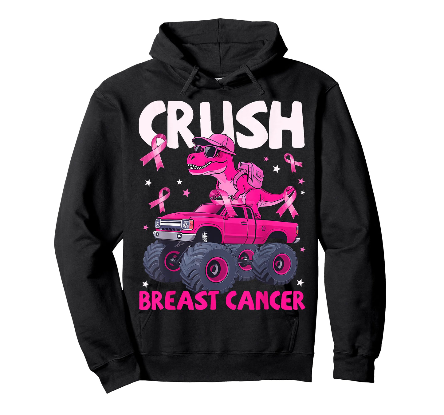 Crush Breast Cancer Awareness Monster Truck Dinosaur Kid T-Shirt