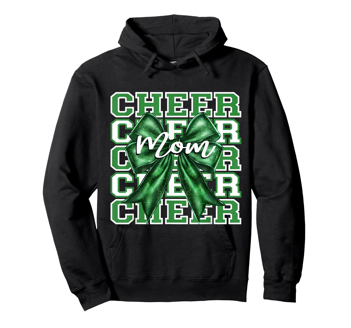 Football Cheer Mom Game Day Green Bow Cheerleading T-Shirt