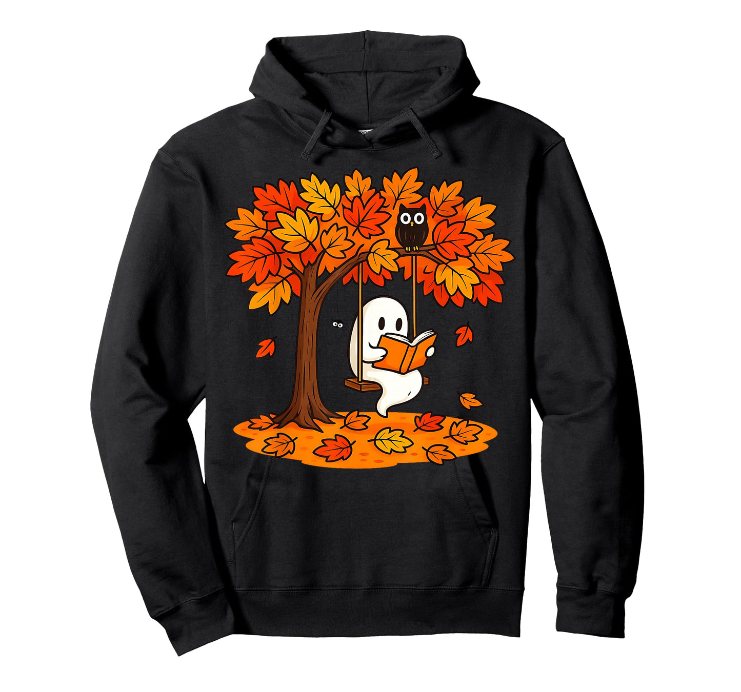 Cute Ghost Reading Book Swinging Autumn & Halloween Readers T-Shirt