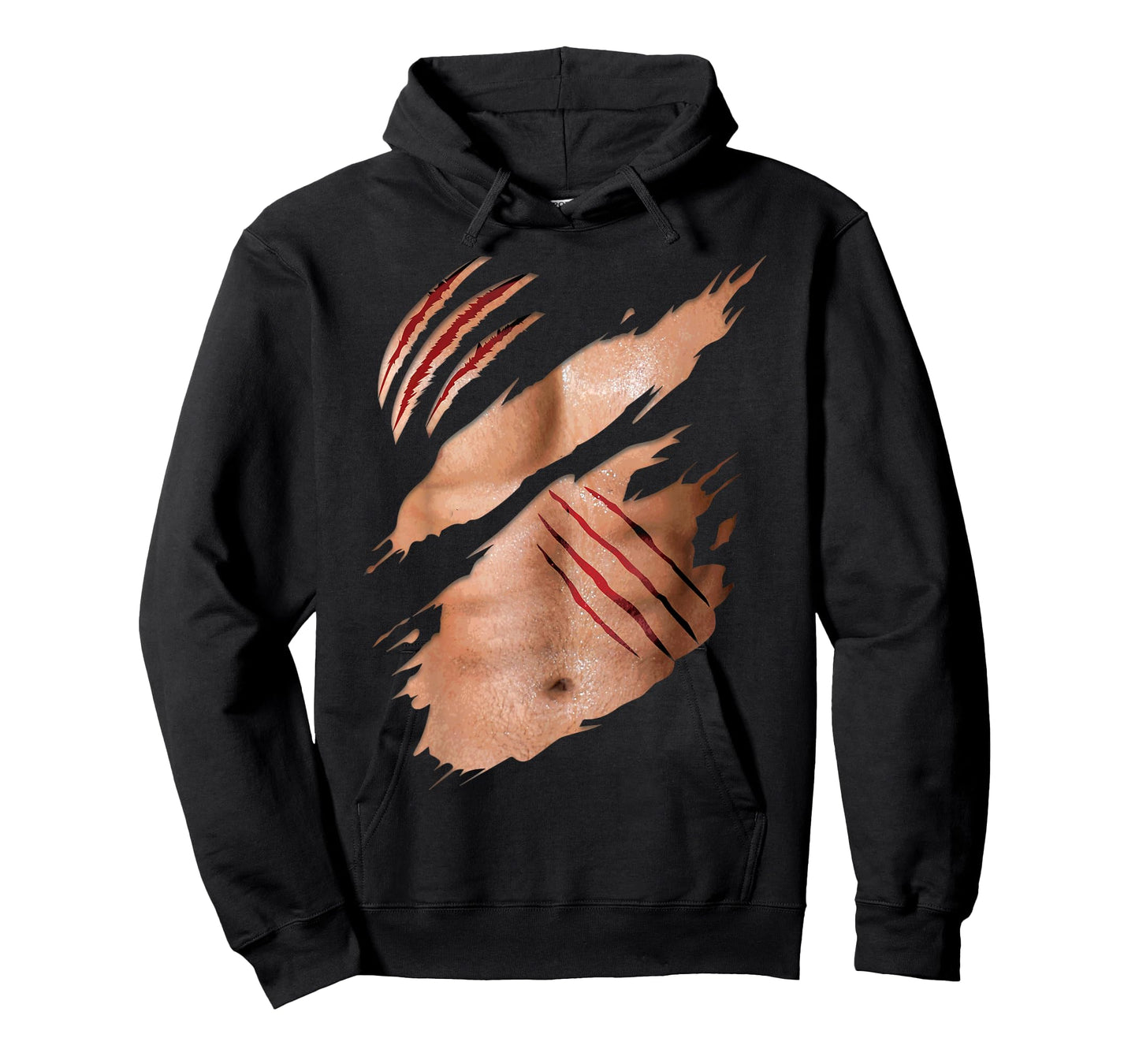 Funny Fake Six Pack Abs Buff Body Claw Scratches Costume T-Shirt