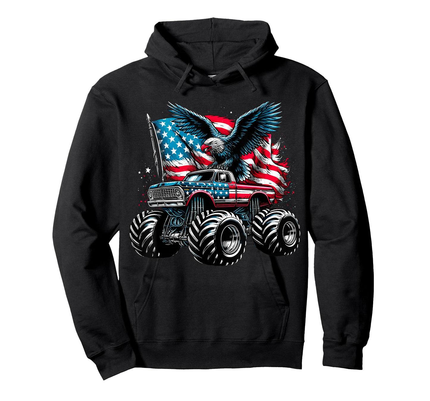 Monster Truck Bald Eagle 4th of July Boys American Flag T-Shirt