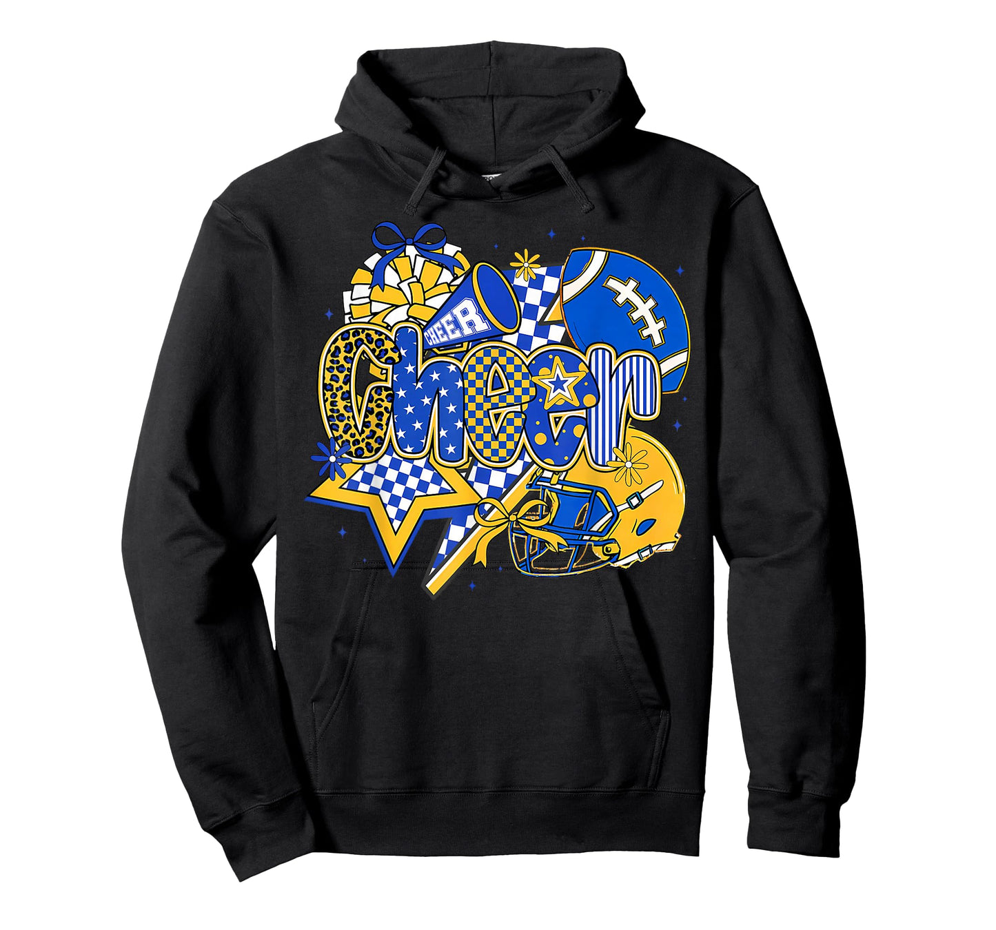 Retro Blue & Gold Cheer Football Game Day Coquette Bow T-Shirt