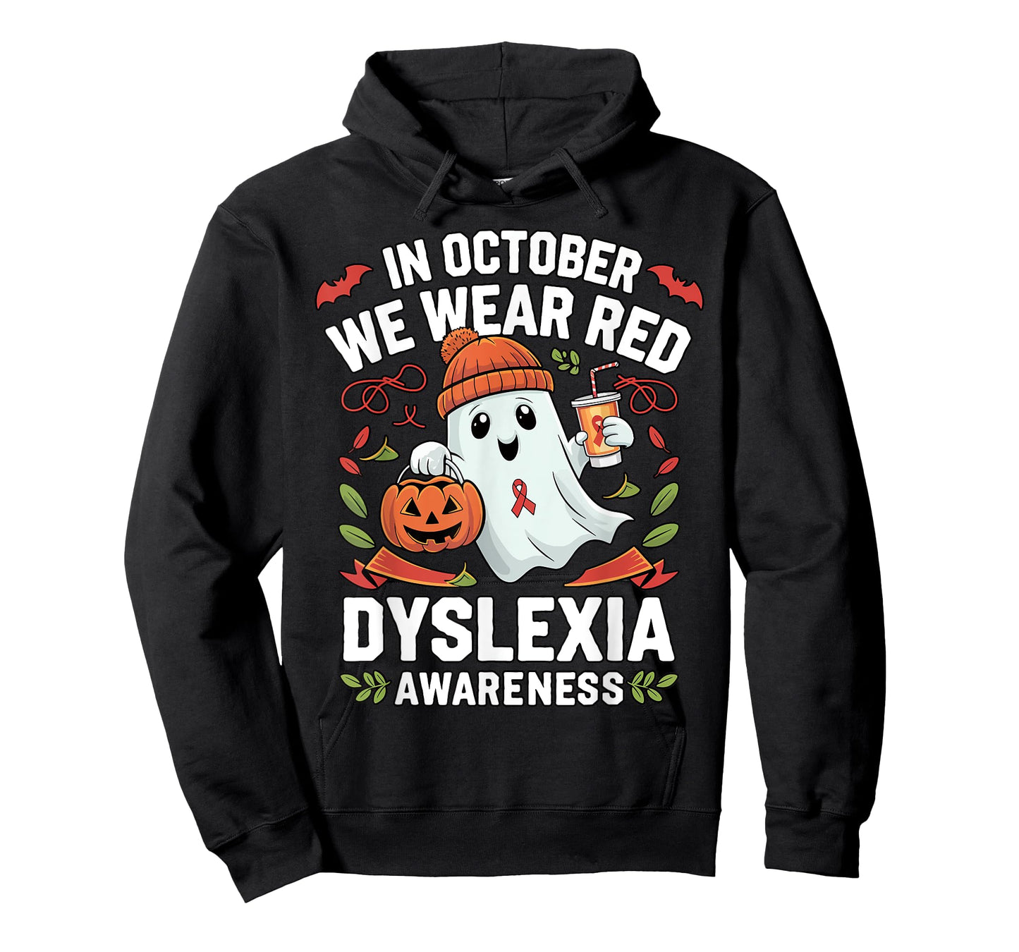 Awareness Ribbon October Wear Red Dyslexia Awareness Ghost T-Shirt