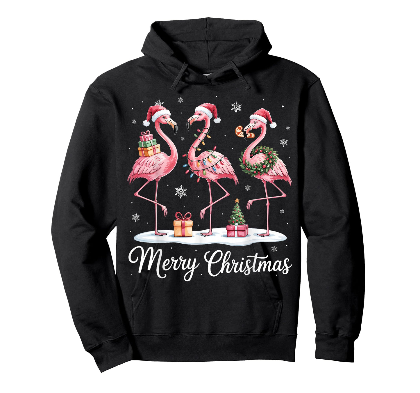 Merry Christmas Cute Flamingo Santa Snow Xmas Lights Pajamas T-Shirt