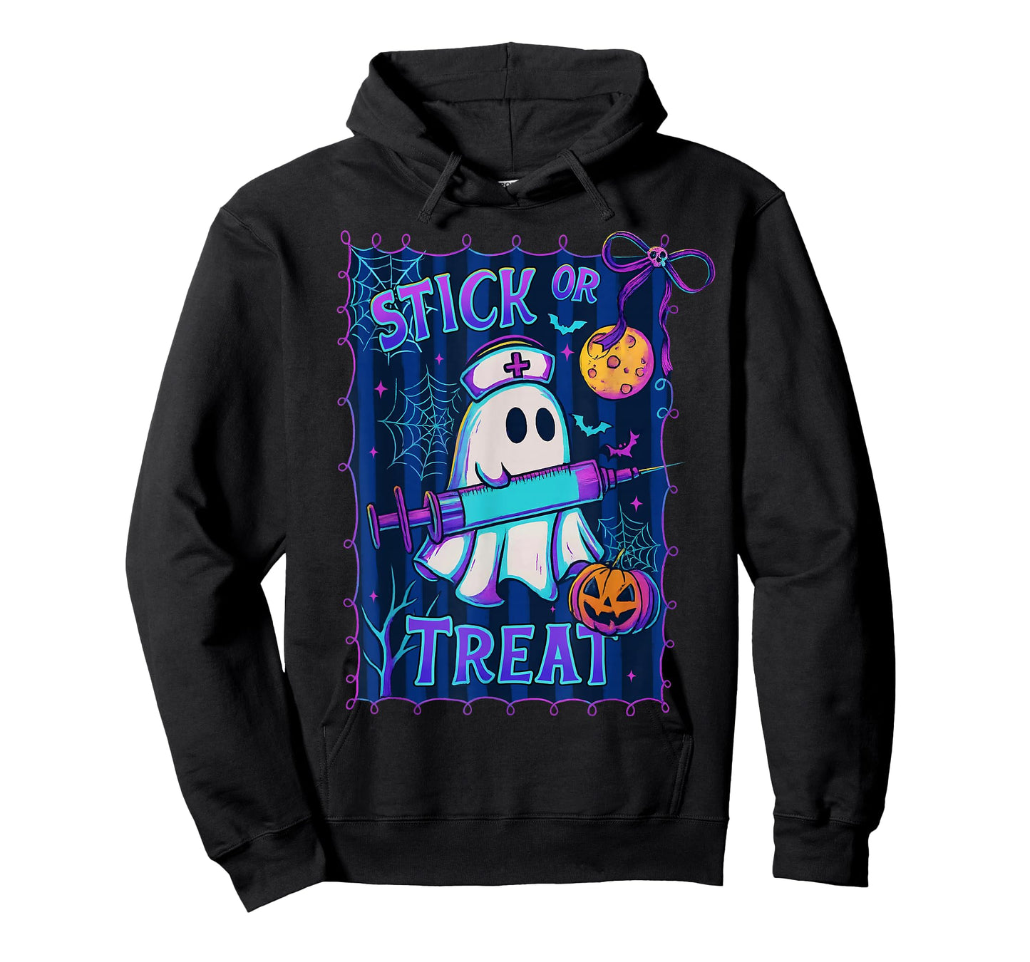 Halloween Stick Or Treat Funny Ghost Nurse Spooky Season T-Shirt