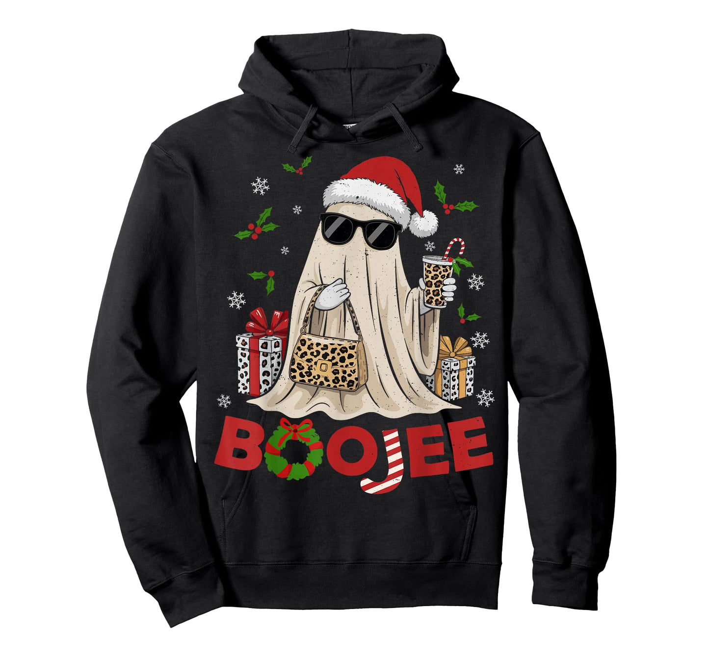 Ghost Santa Christmas Halloween Boo-JEE Leopard Coffee Funny T-Shirt