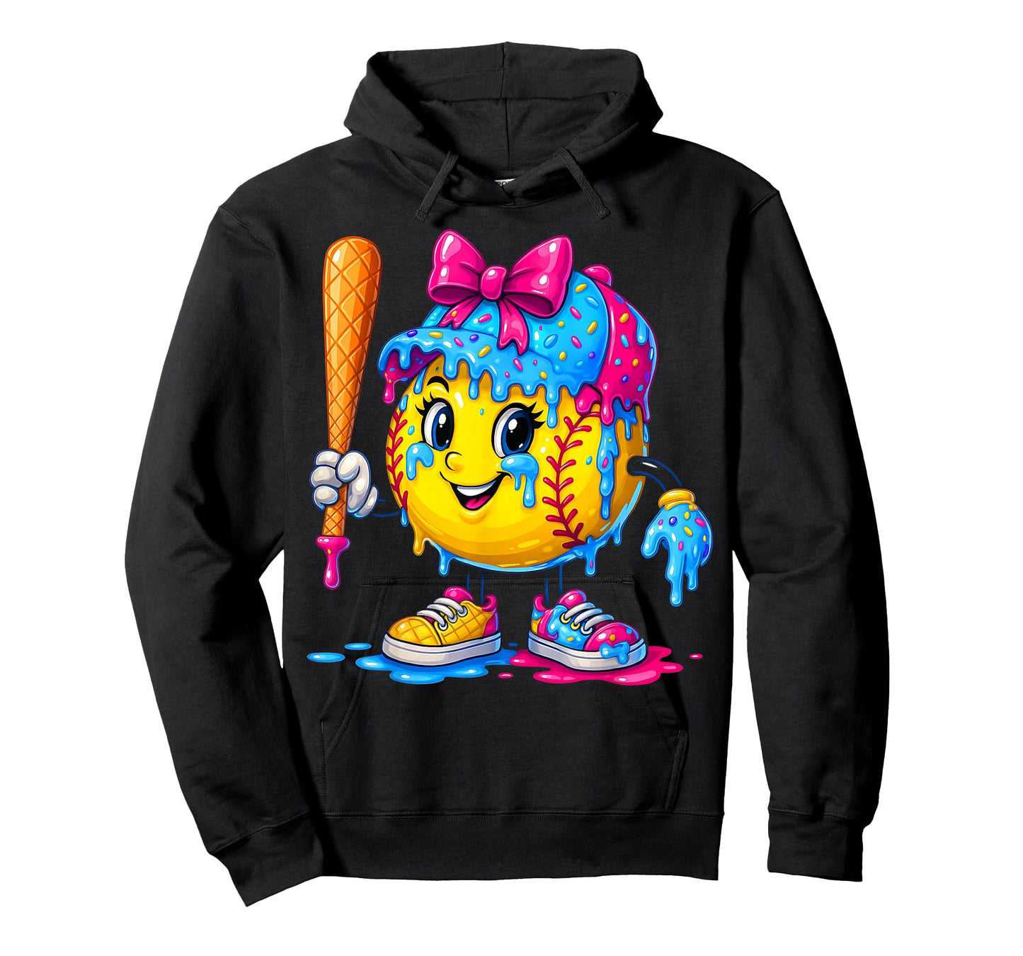 Softball Girls Ice Cream Drip Bat Sweet Sport Youth Game Day T-Shirt
