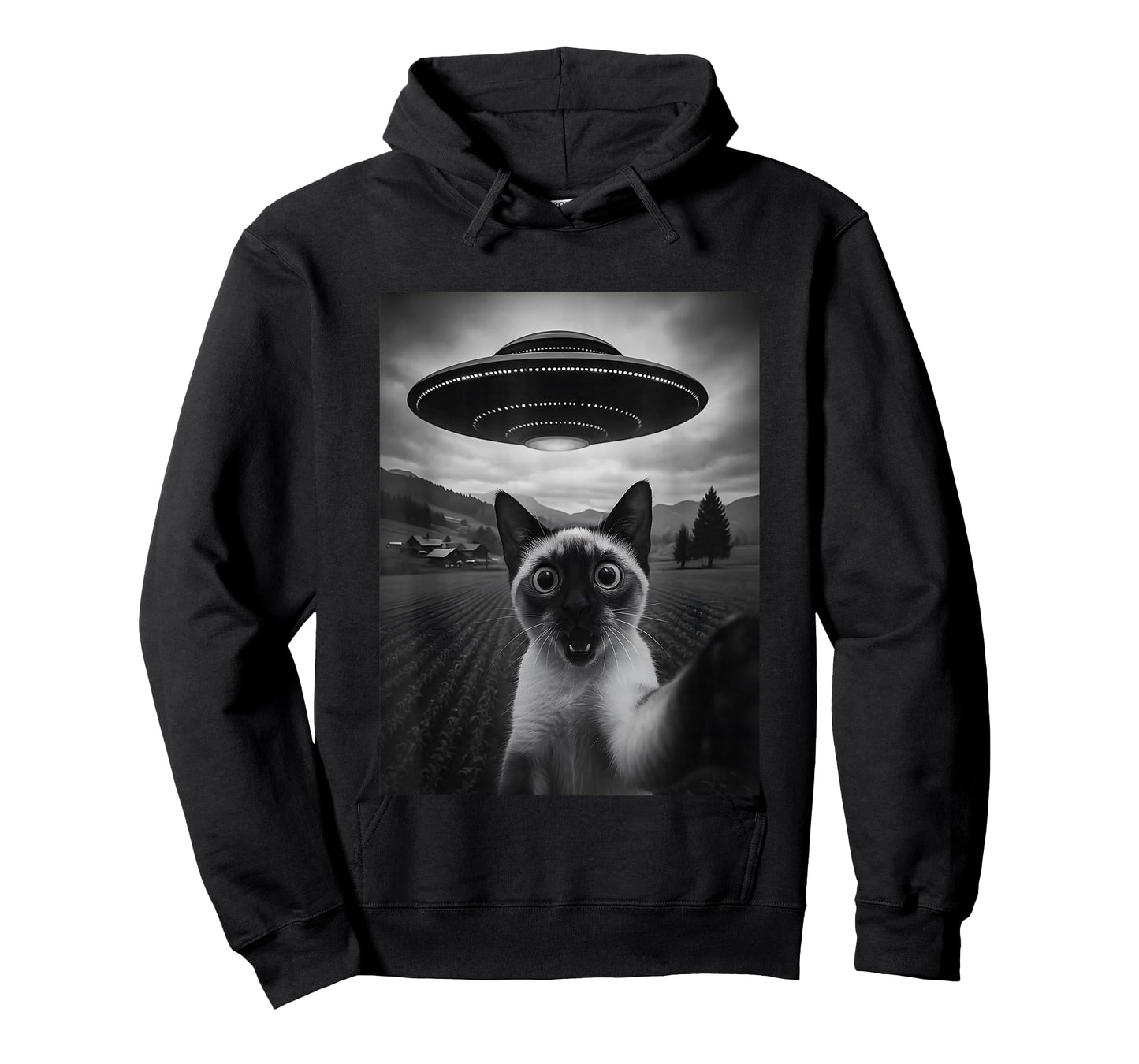 Siamese Cat Selfie Funny Alien Abduction Meme Artwork T-Shirt