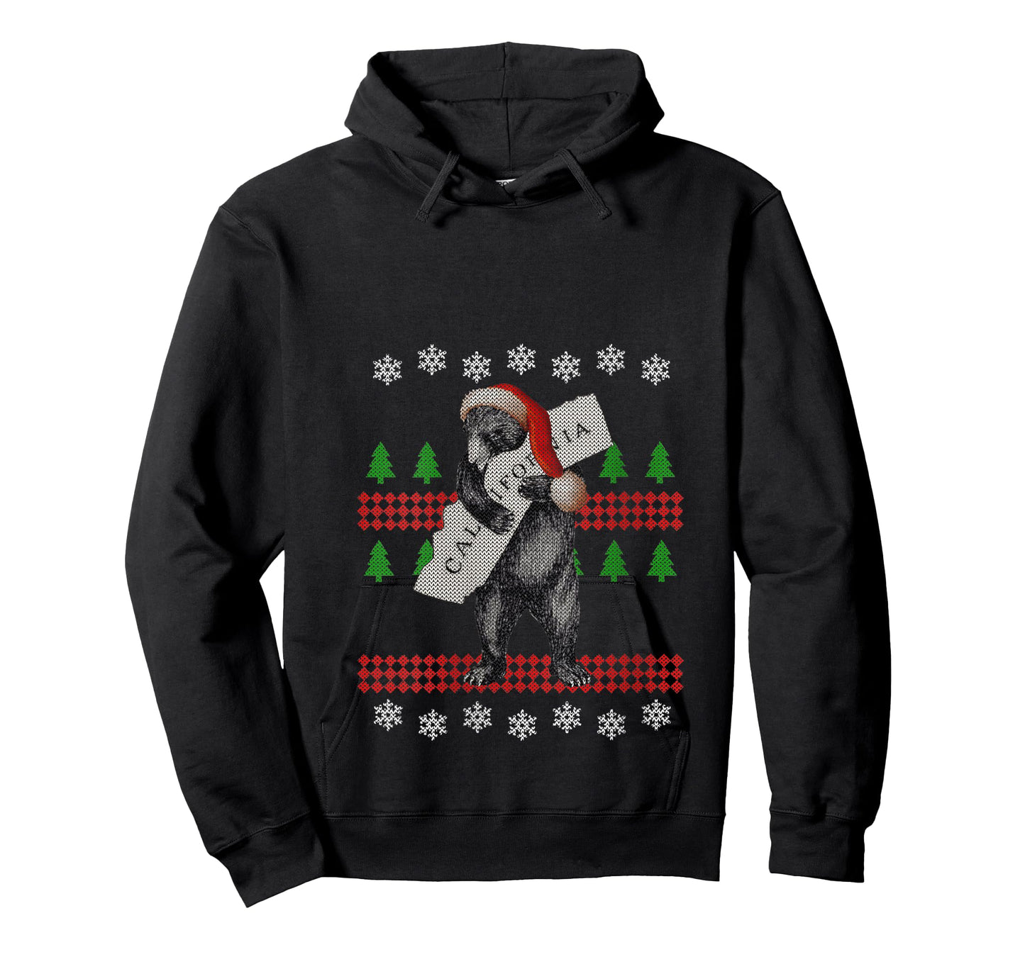 Womens Santa Hat I Love California Ugly Christmas Cali Pride Bear V-Neck T-Shirt