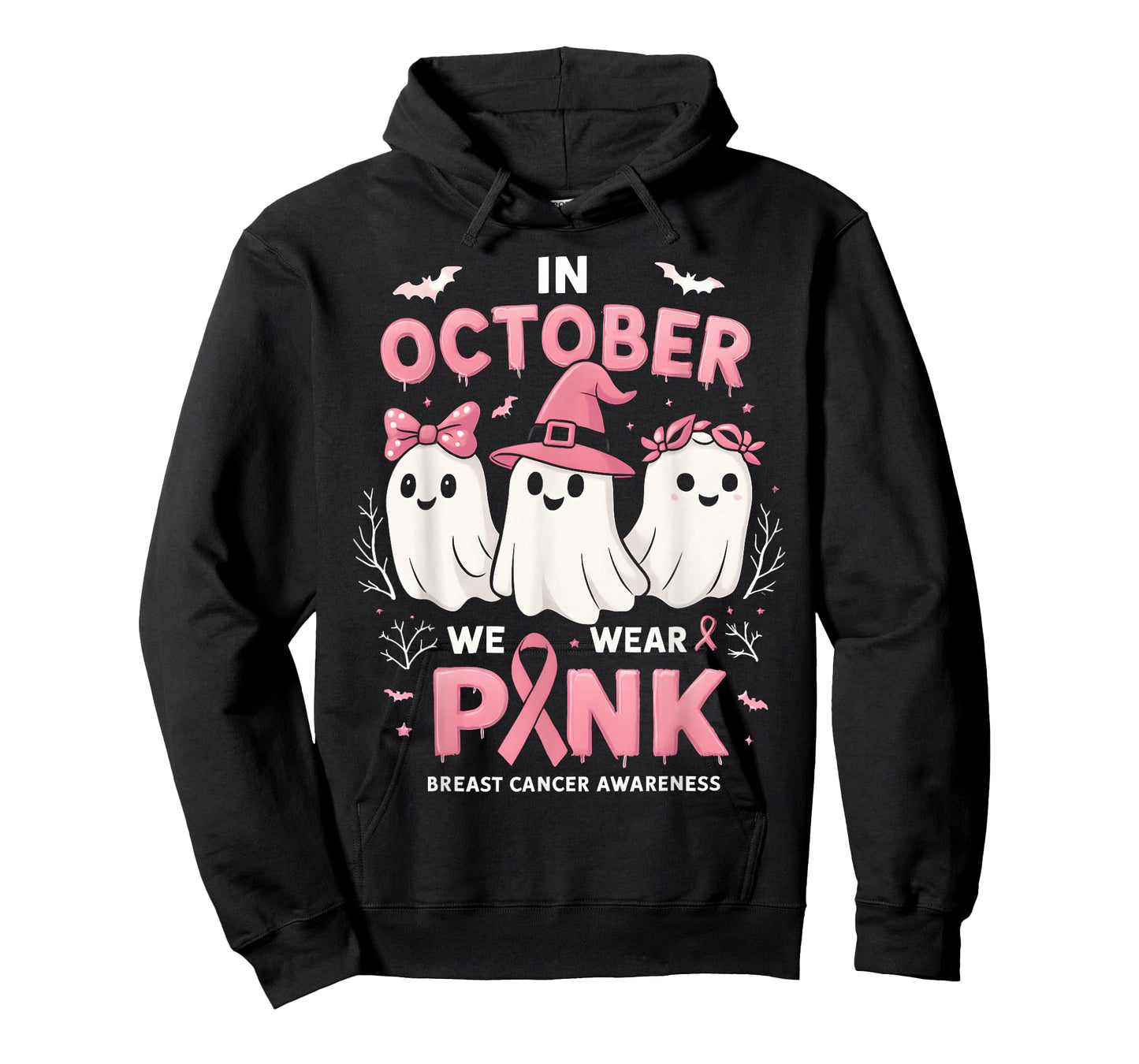 in October We Wear Pink Ghost Halloween Women Breast Cancer T-Shirt