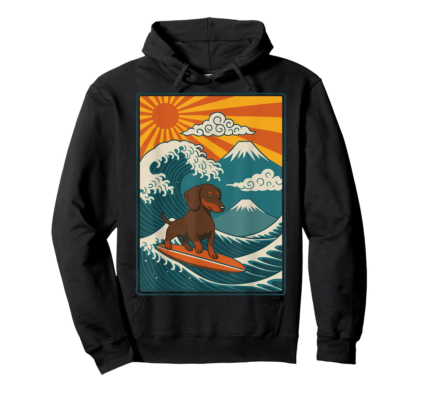 Dachshund Surfing Japanese Wave Weiner Dog T-Shirt