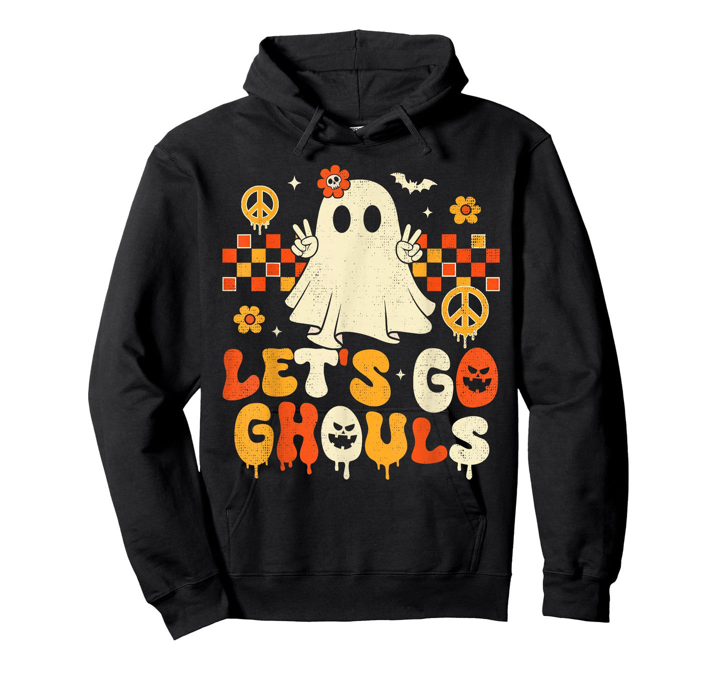 Halloween Lets Go Ghouls Ghost Retro Groovy Women Girl Kids T-Shirt