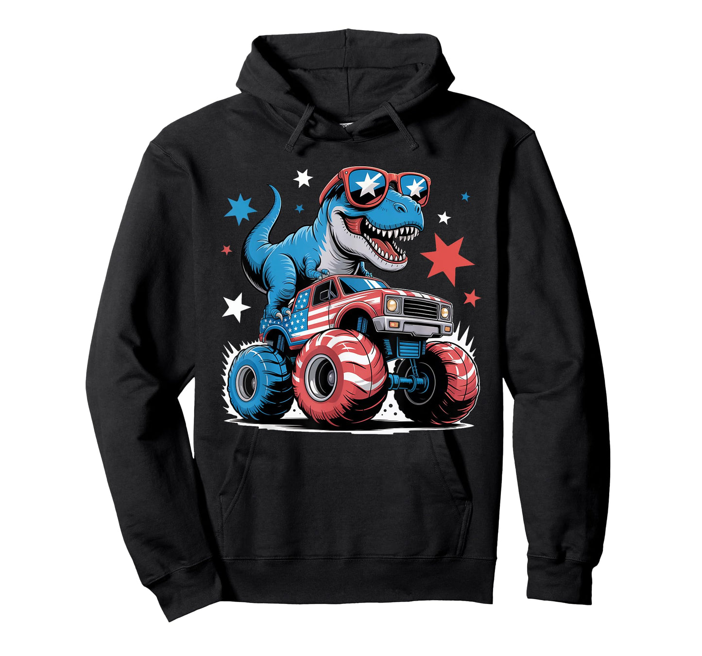 4th of July Patriotic Dinosaur Monster Truck USA Flag kids T-Shirt