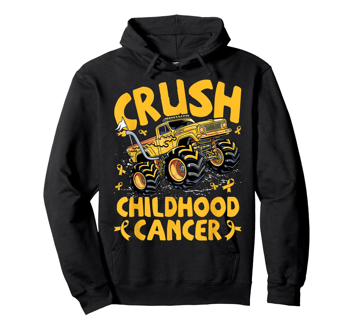Crush Childhood Cancer Awareness Monster Truck Gold Ribbon T-Shirt