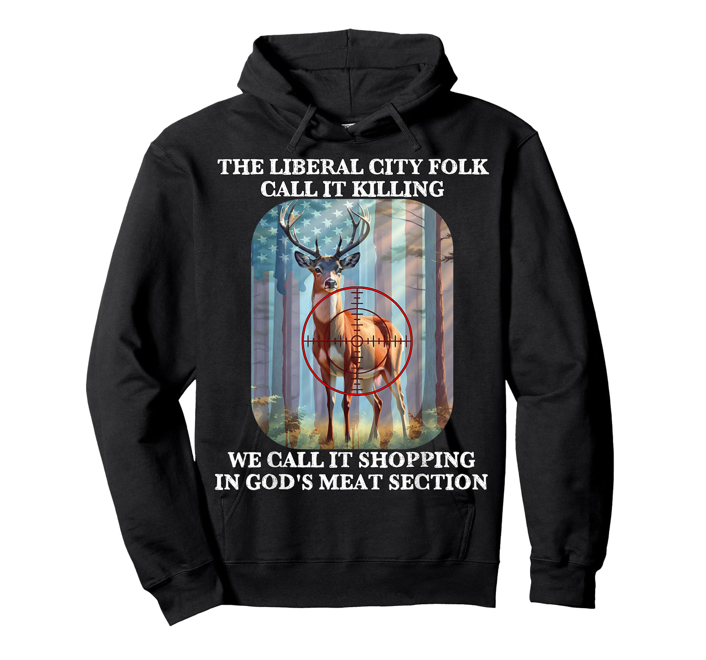 Whitetail Deer Buck Shopping in God's Meat Section Patriot T-Shirt