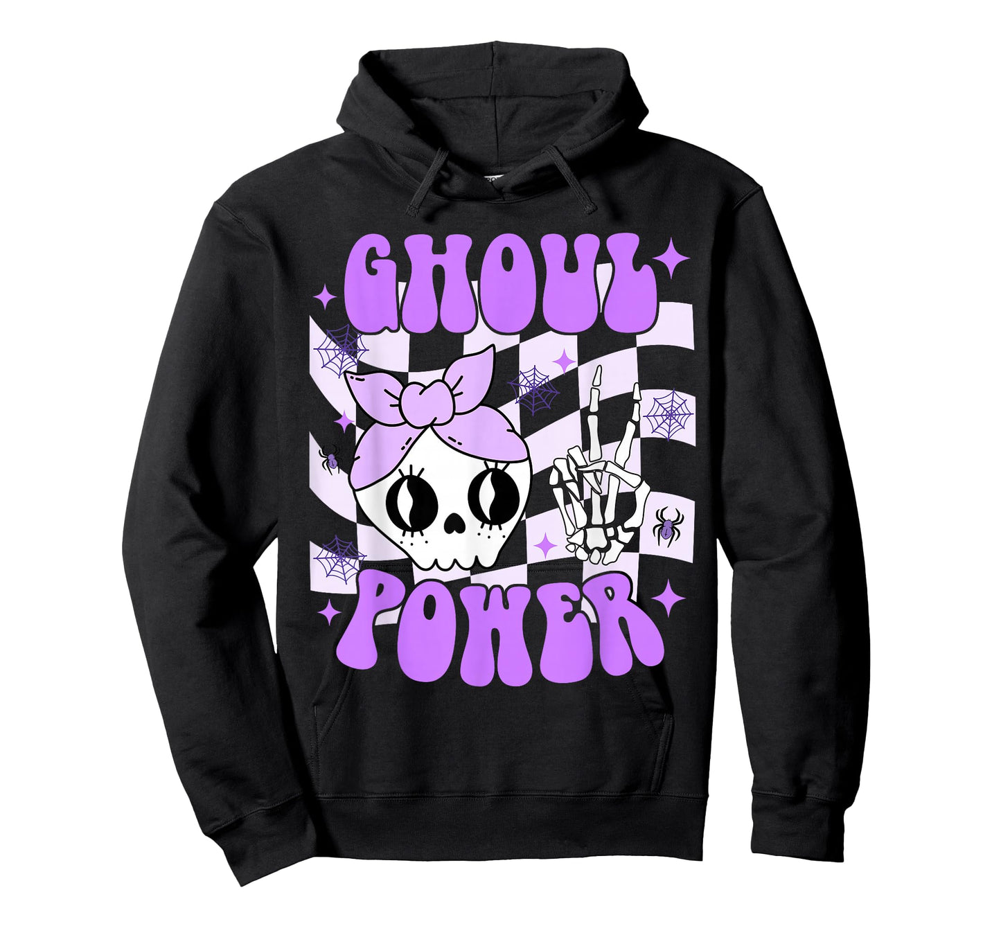 Ghoul Power Halloween Skeleton Peace Hand Checkered Girl Kid T-Shirt