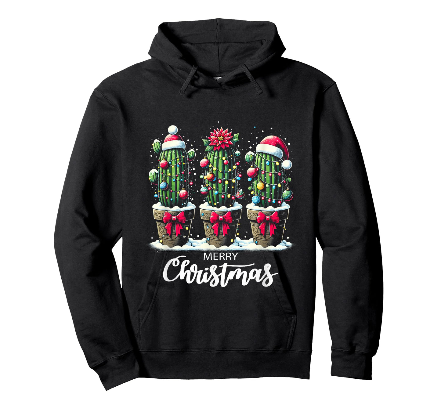 Cactus Surrounded By Christmas Trees Lights Santa Hat Cacti T-Shirt