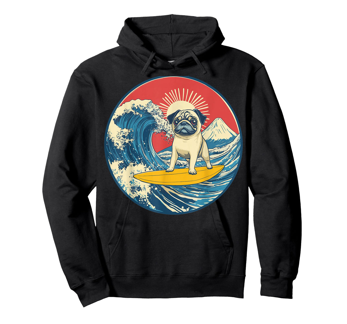 Japanese Pug Surfing Wave Great Wave Japan T-Shirt