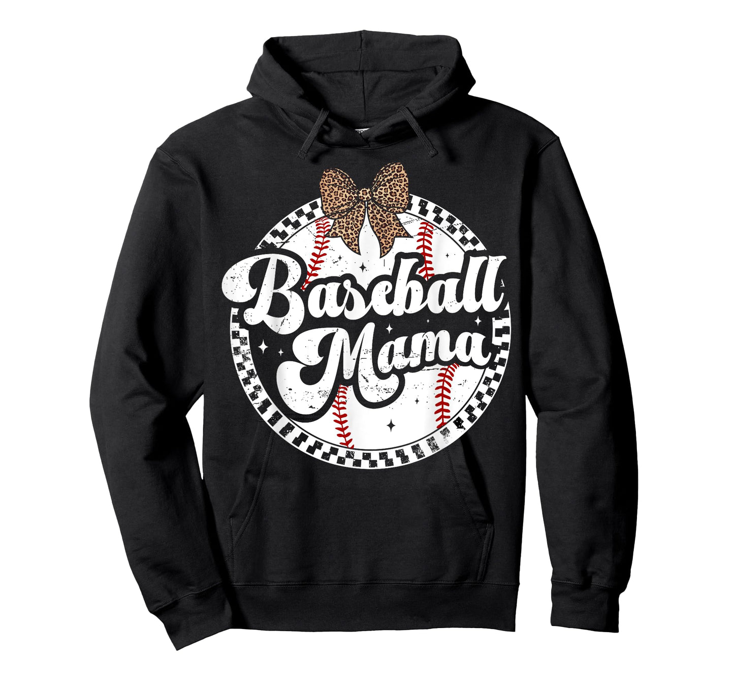 Baseball Mom Leopard Bow Checkered Mama Sports Game Day T-Shirt