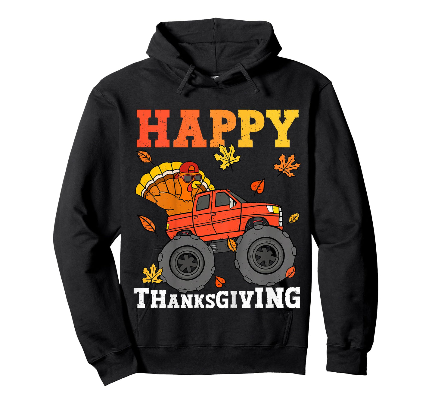 Kids Monster Truck Turkey Happy Thanksgiving Kids Toddler Boys T-Shirt