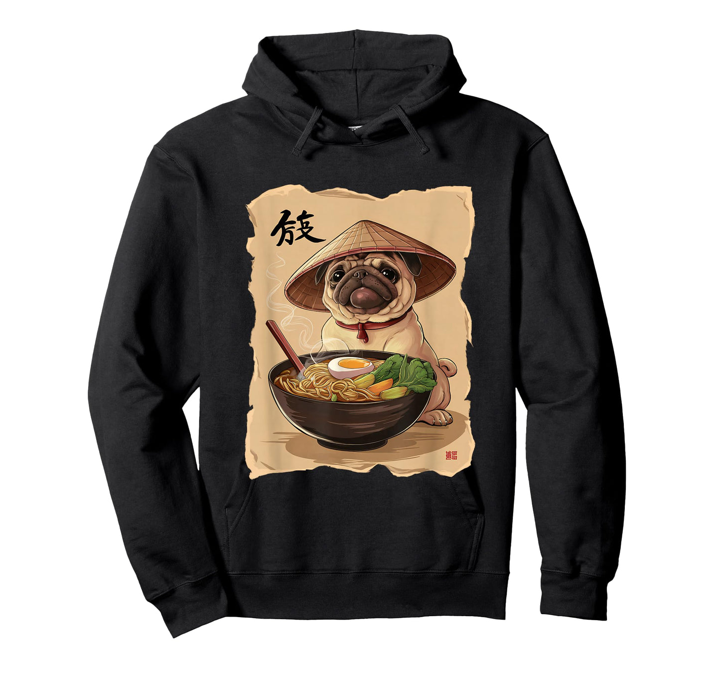 Men Woman Kawaii Eating Ramen Japanese Pug T-Shirt