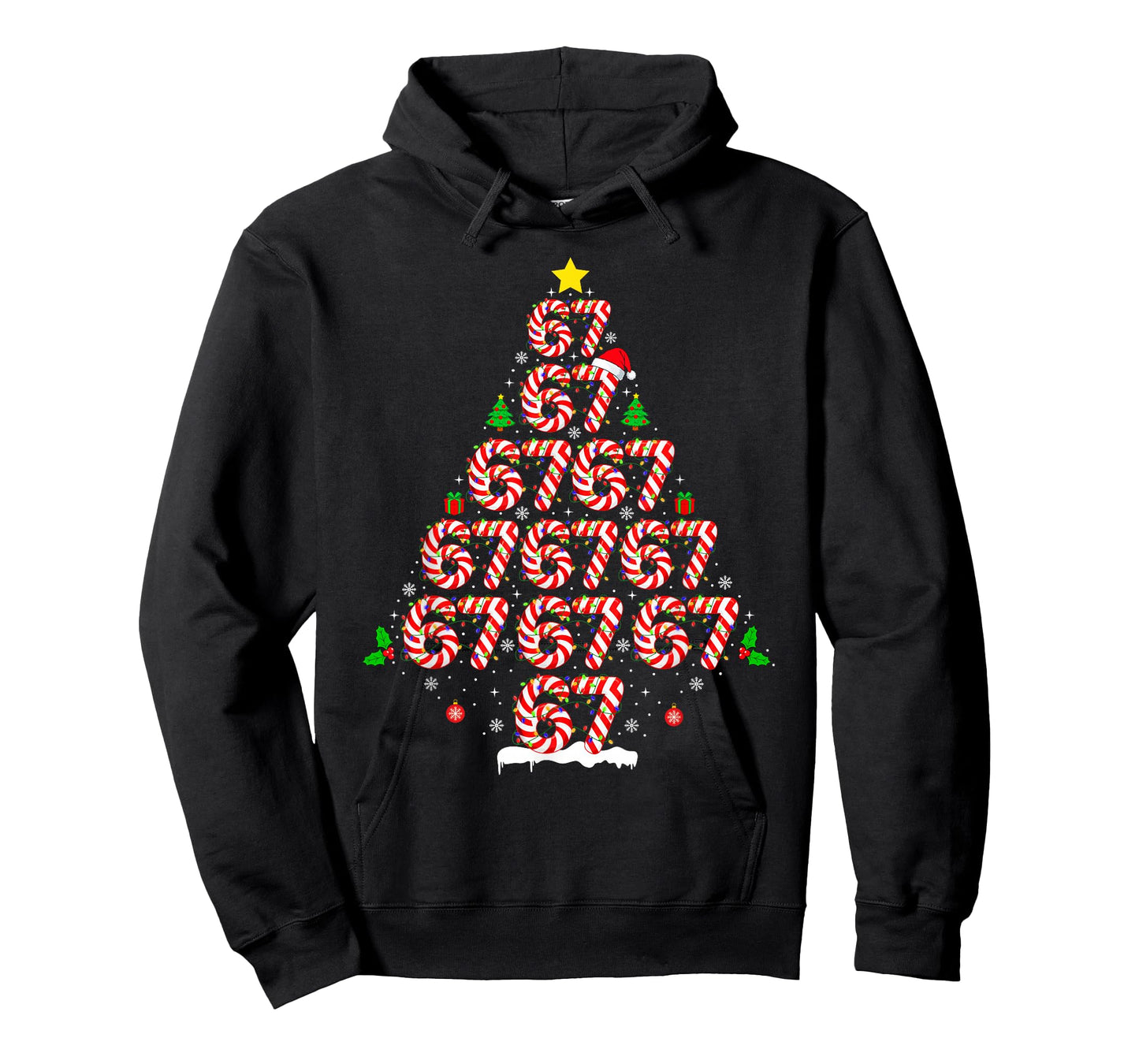 67 Matching Six Seven 6 7 Meme Candy Cane Christmas Tree T-Shirt