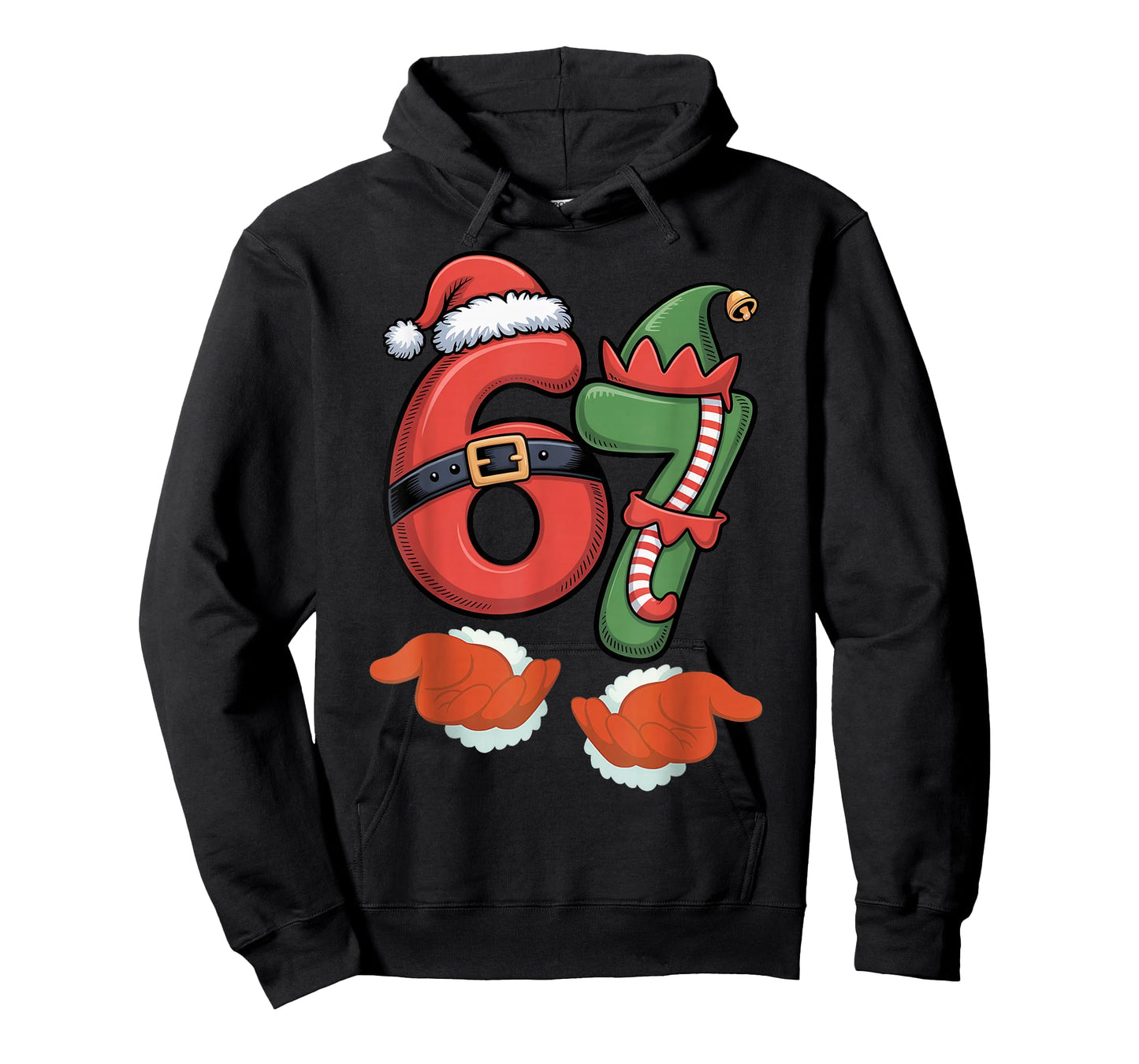 Viral 67 Christmas 67 Meme Santa Elf - SIX Seven Santa Hand T-Shirt