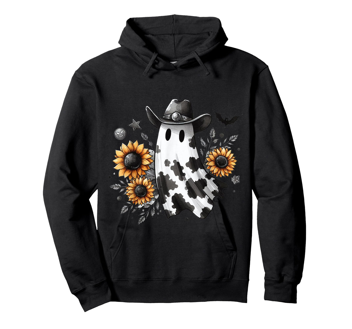 Cute Ghost in Cowboy Hat with Sunflowers Western Halloween T-Shirt