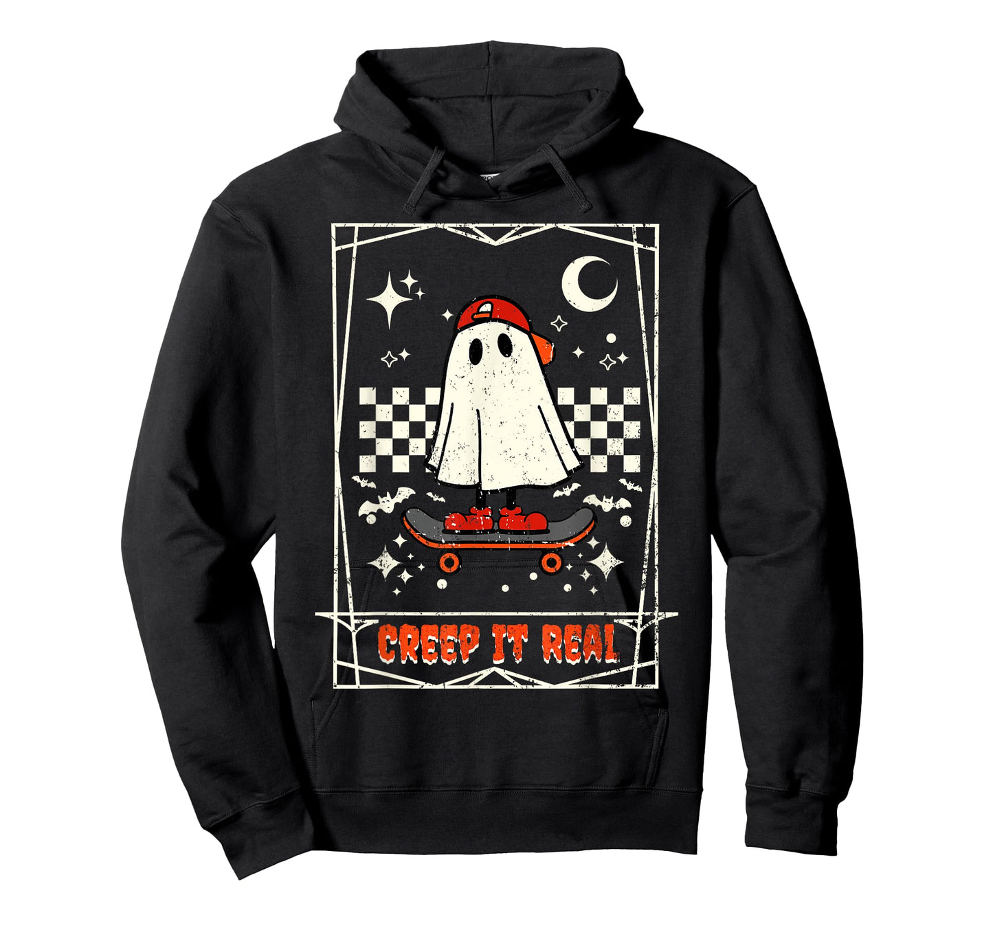 Creep It Real Skateboarding Ghost Retro Halloween Costume T-Shirt