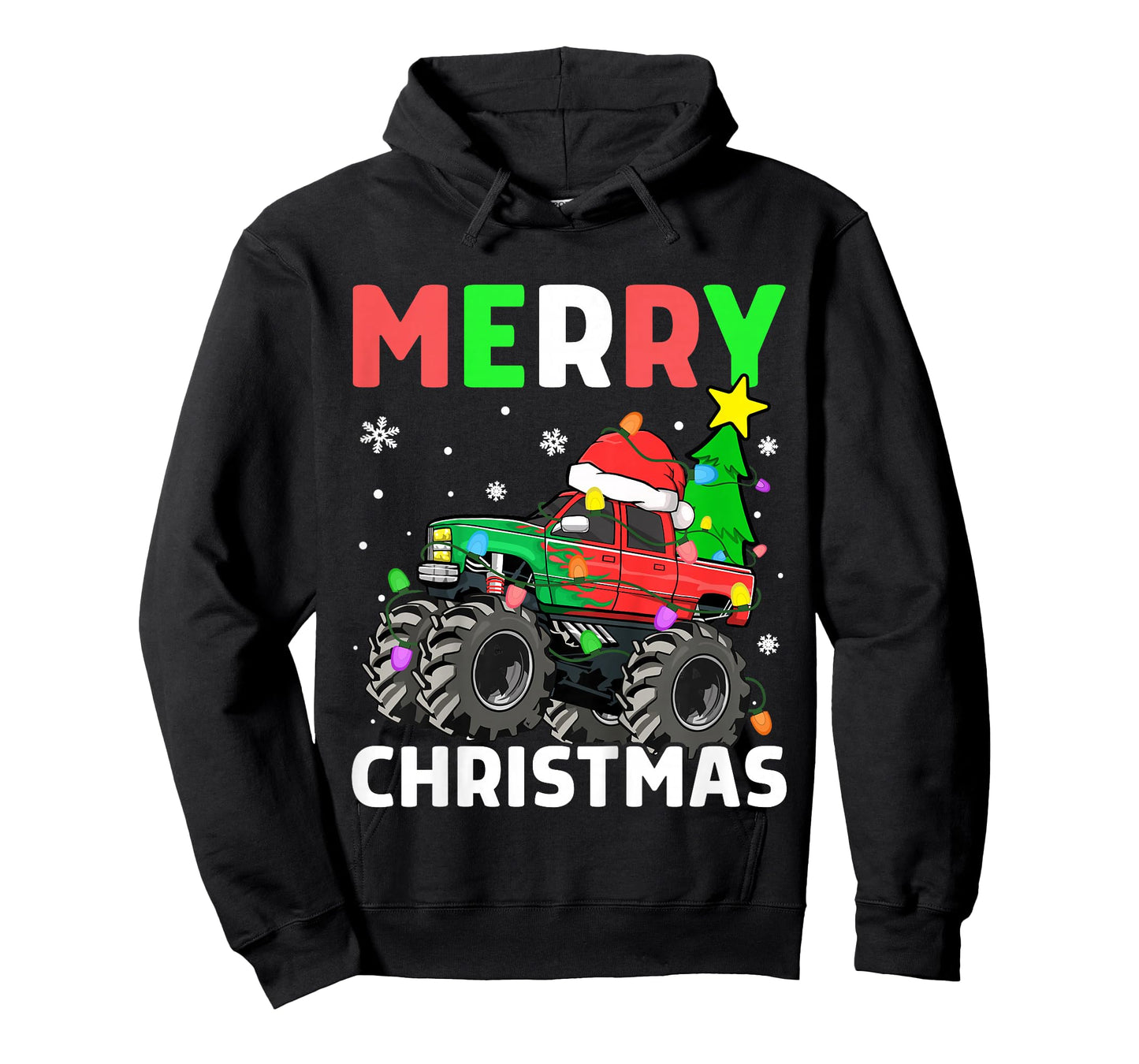 Kids Boys Merry Christmas Monster Truck Santa Hat Toddler Kids T-Shirt