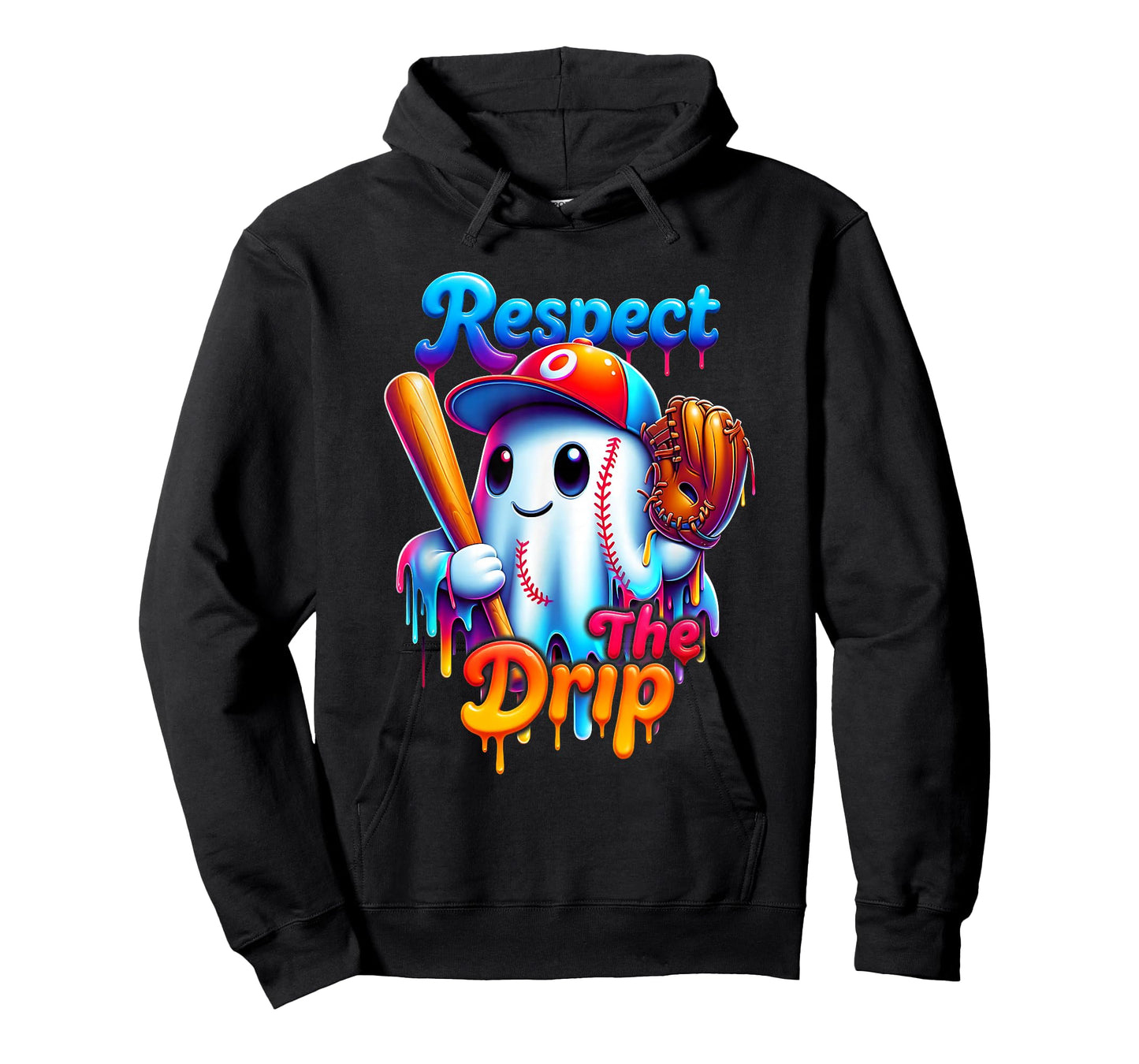 Ghost Baseball Spots Cool Halloween Ice Cream Drip T-Shirt
