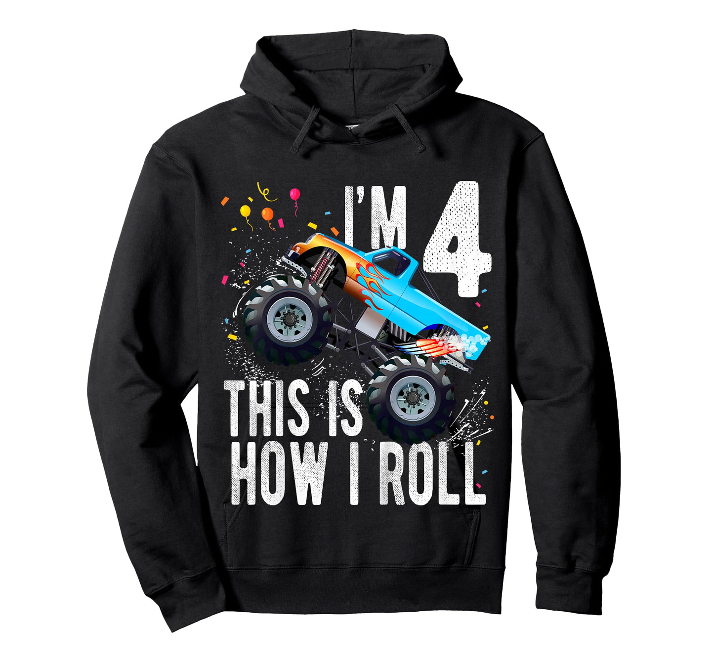 Kids 4 Year Old 4th Birthday Boy Monster Truck Car T-Shirt