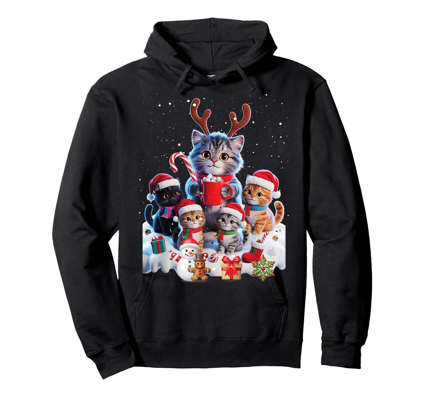 Christmas Cats Family Reindeer Santa Hats Snow Candy Cane T-Shirt