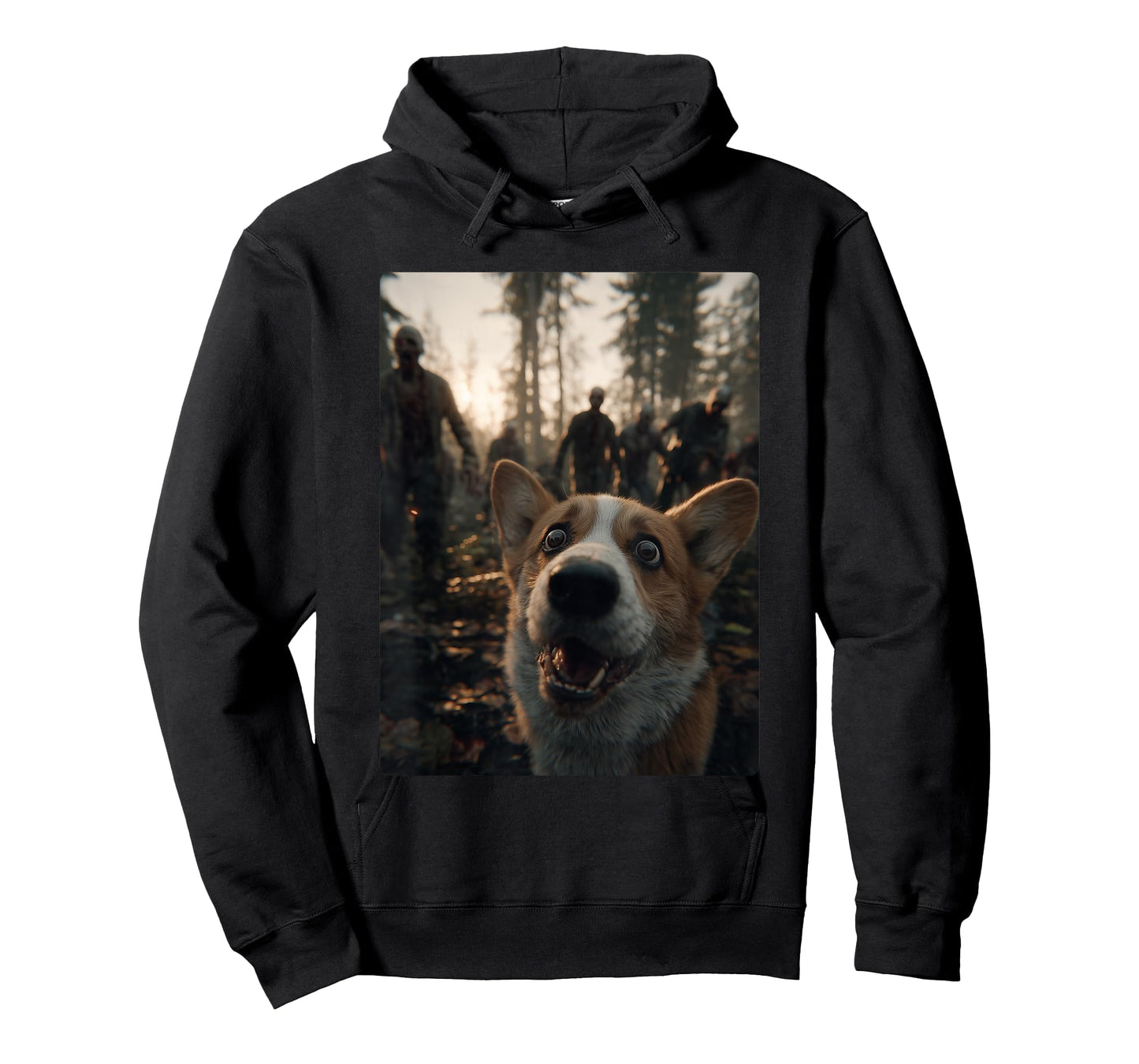 Funny Corgi Selfie with Zombies Spooky Forest Halloween Dog T-Shirt