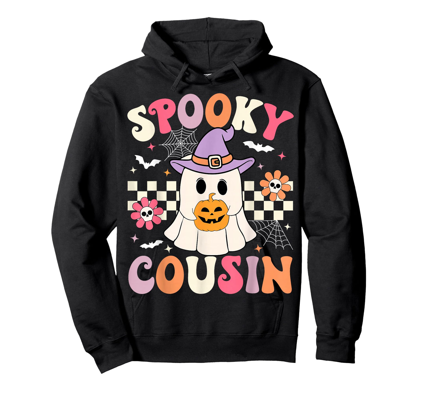 Groovy Spooky Cousin Retro Ghost Holding Pumpkin Halloween T-Shirt