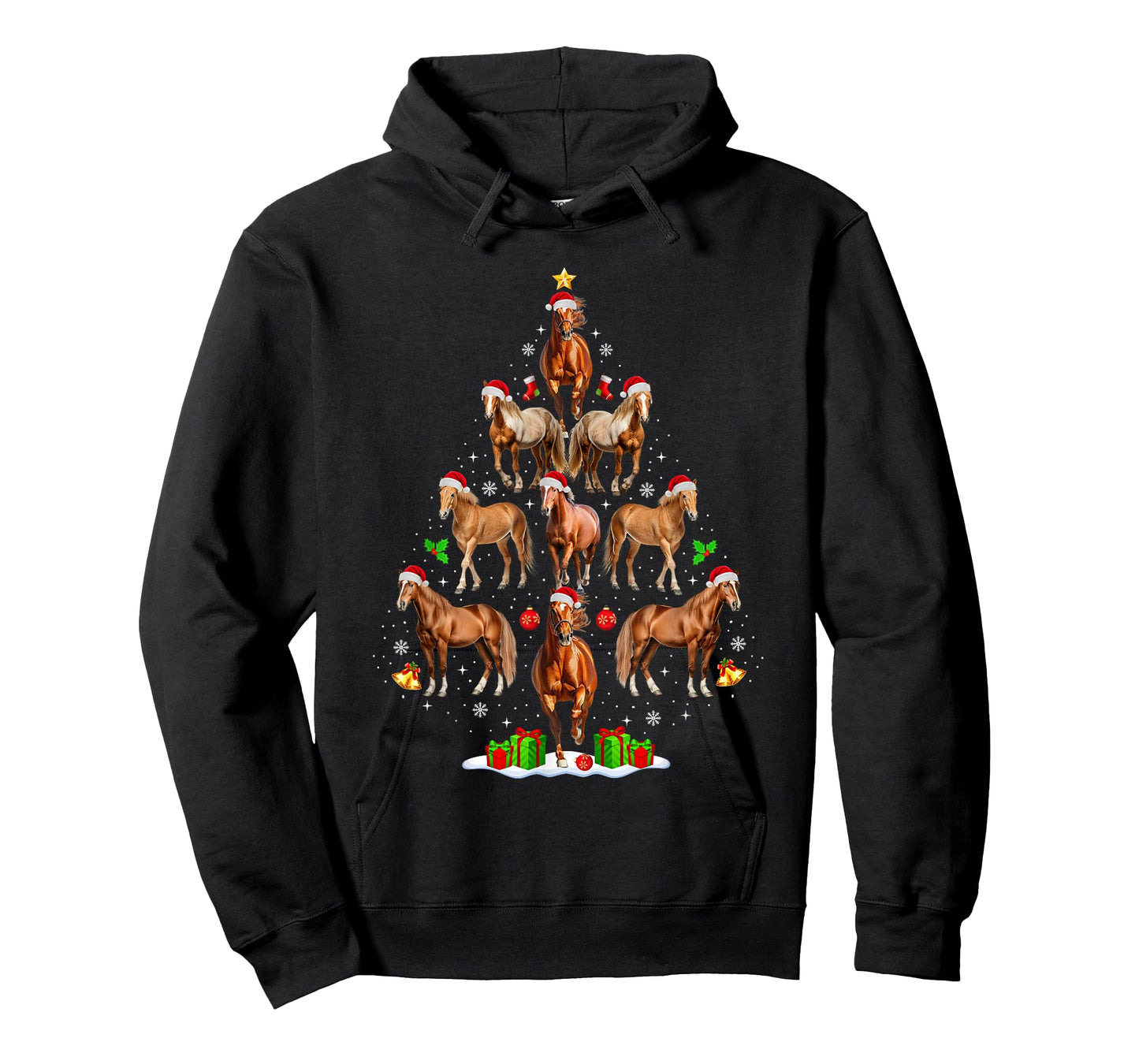 Horse Christmas Tree Lights Funny Xmas Santa Horse Lover T-Shirt