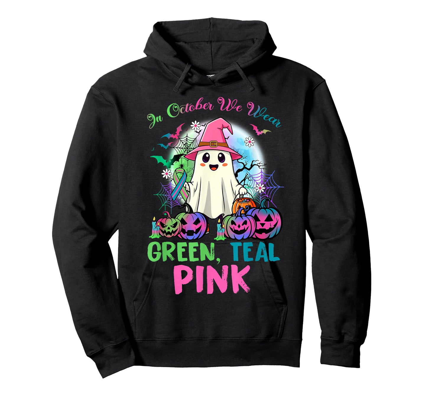 in October We Wear Teal Pink Halloween Metastatic Breast Can T-Shirt