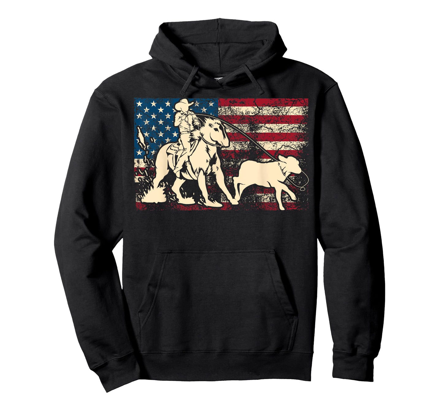 Funny Team Roping Rodeo Gift US Flag Cool Cowboy Men Women T-Shirt