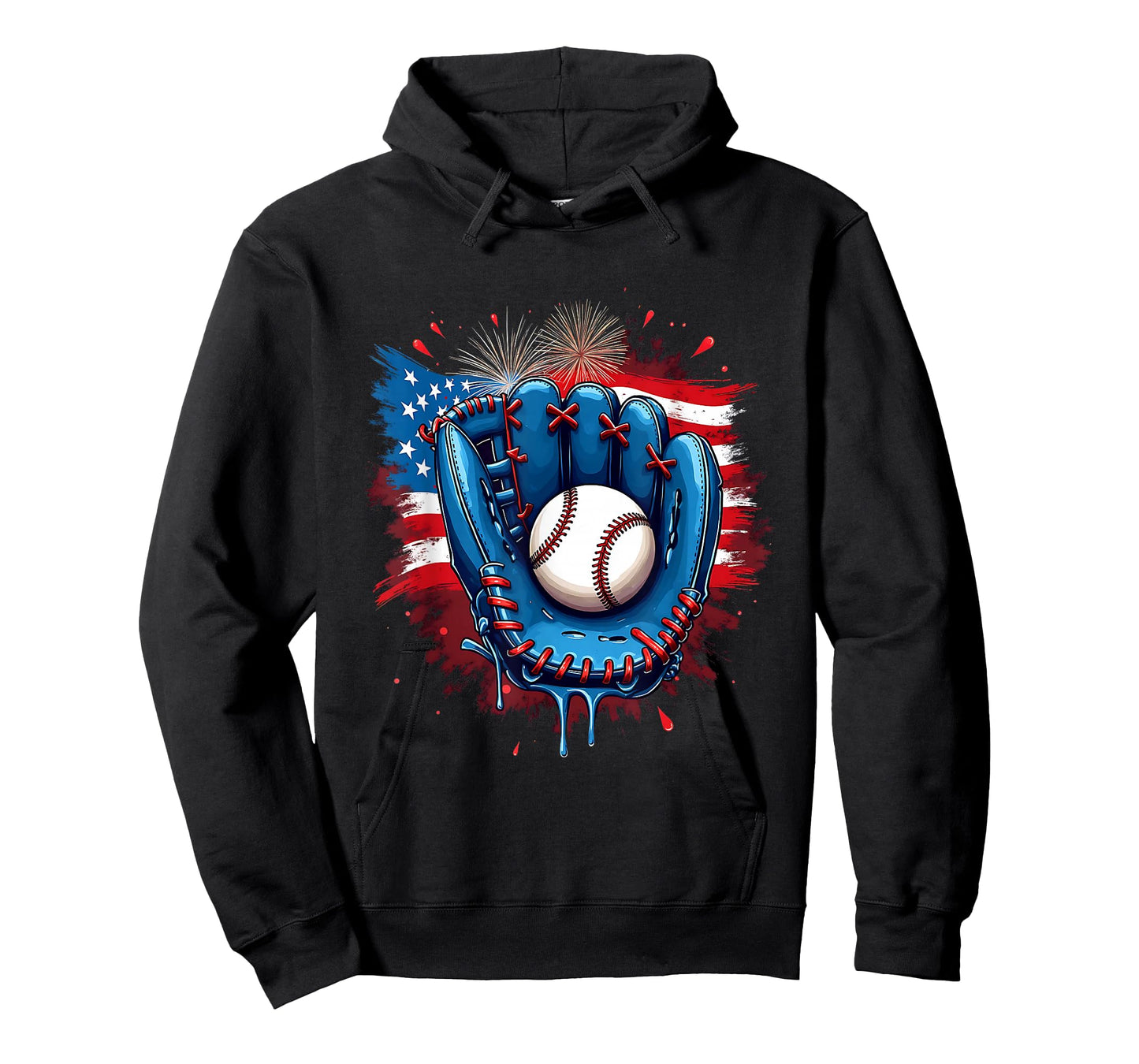 Baseball Glove USA Flag Drip Style 4th of July Game Vibes T-Shirt