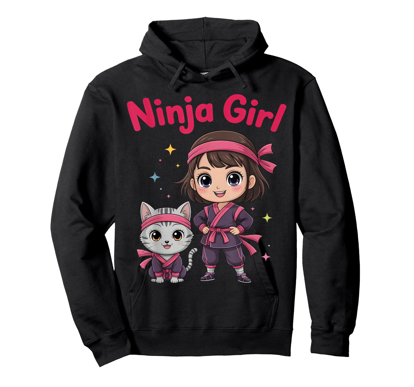 Ninja Girl & Cat Birthday Party Ninjas Warrior Costume Kids T-Shirt