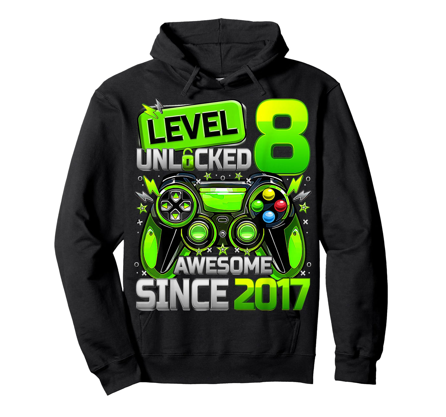 Level 8 Unlocked Awesome Since 2017 8th Birthday Gaming Kids T-Shirt