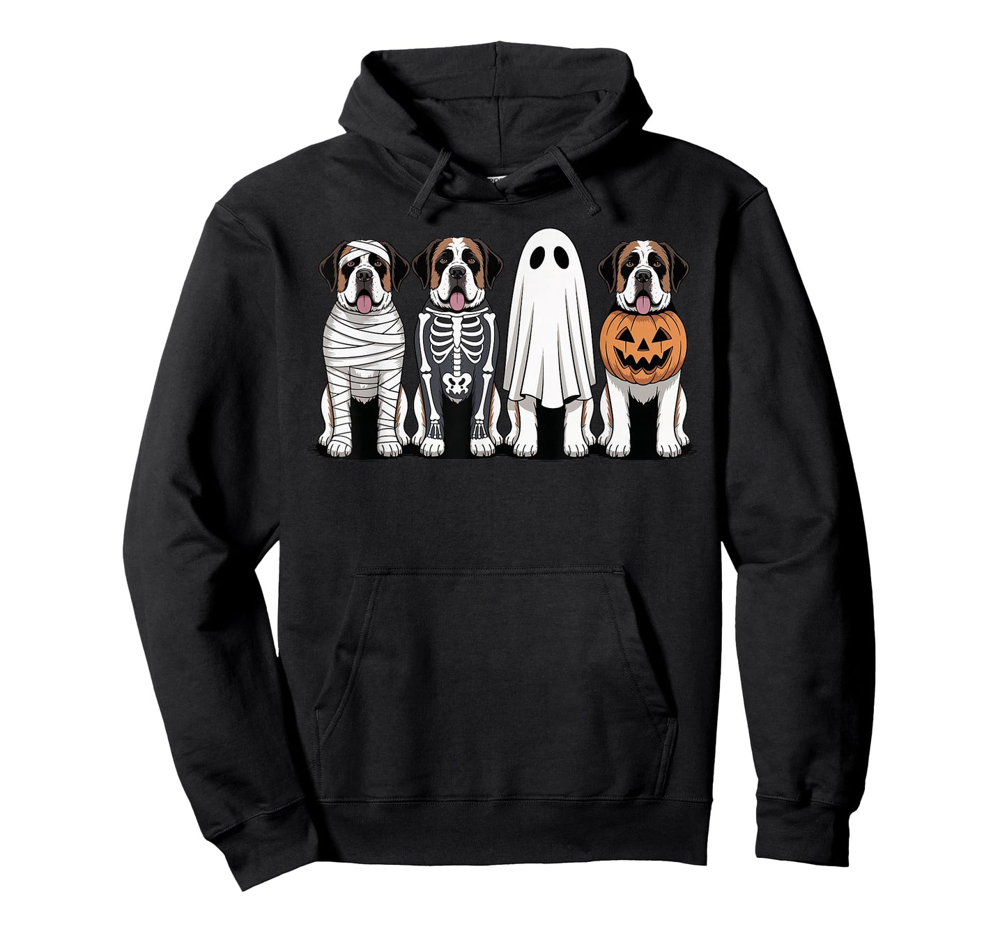Spooky Ghost Saint Bernard Pumpkin Halloween Dog Skeleton T-Shirt