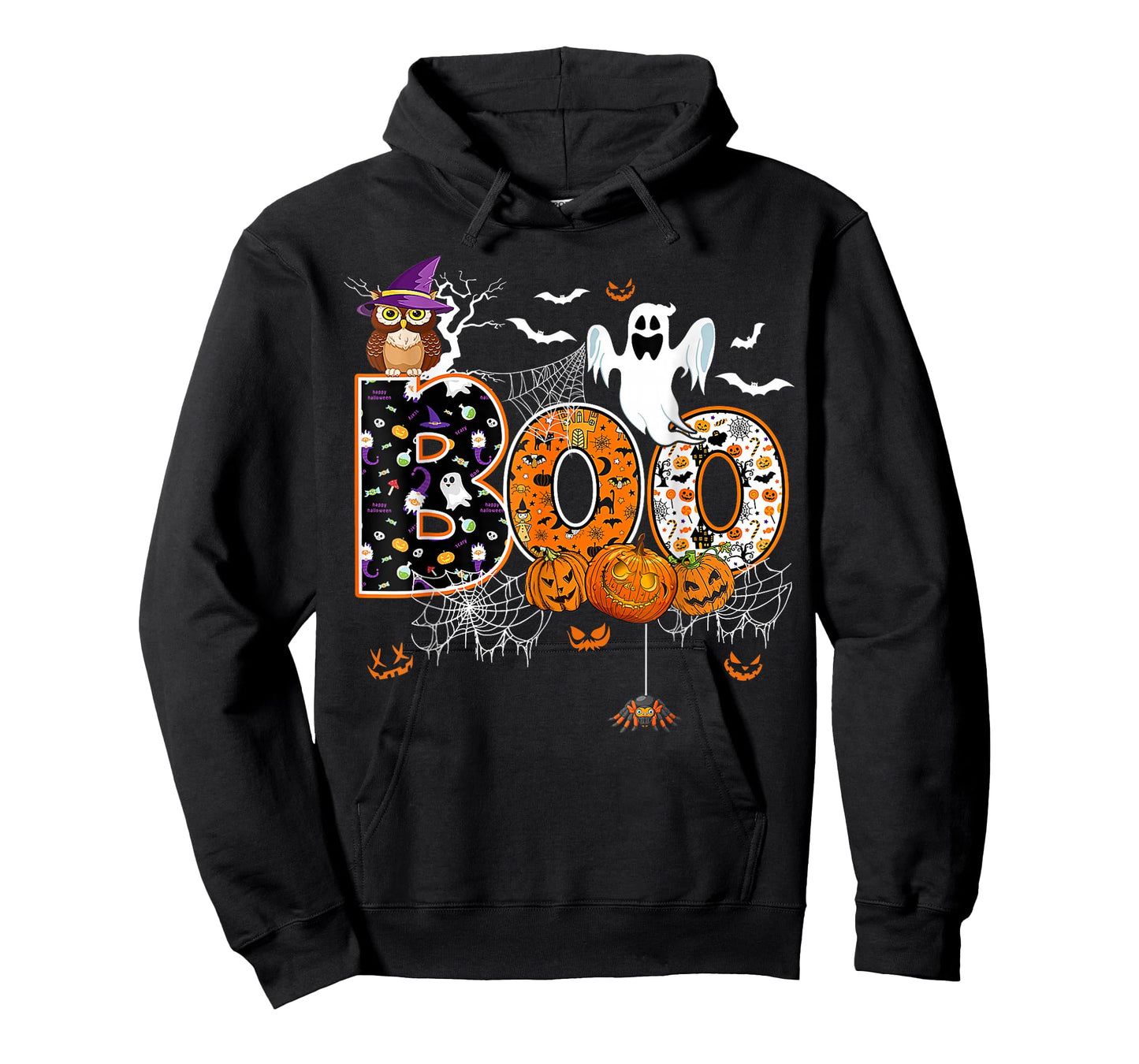 Boo Creepy Owl Pumpkin Ghost Halloween Men Women Kids T-Shirt