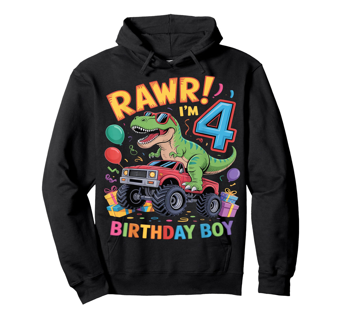 Rawr I'm 4 Dinosaur Monster Truck Birthday Boy T-Shirt