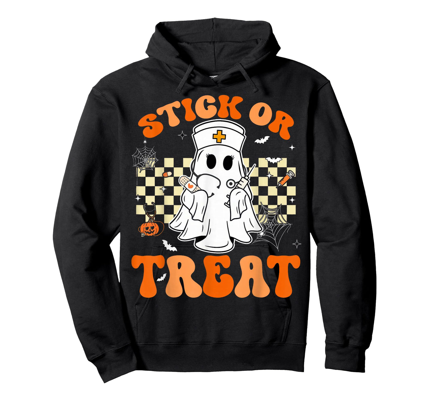 Stick Or Treat Nurse Funny Halloween Costume Boo Ghost Women T-Shirt