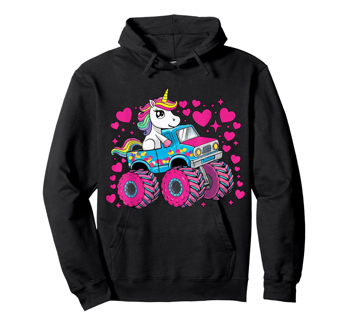 Funny Cute Unicorn Riding A Pink Monster Truck Girls Toddler T-Shirt