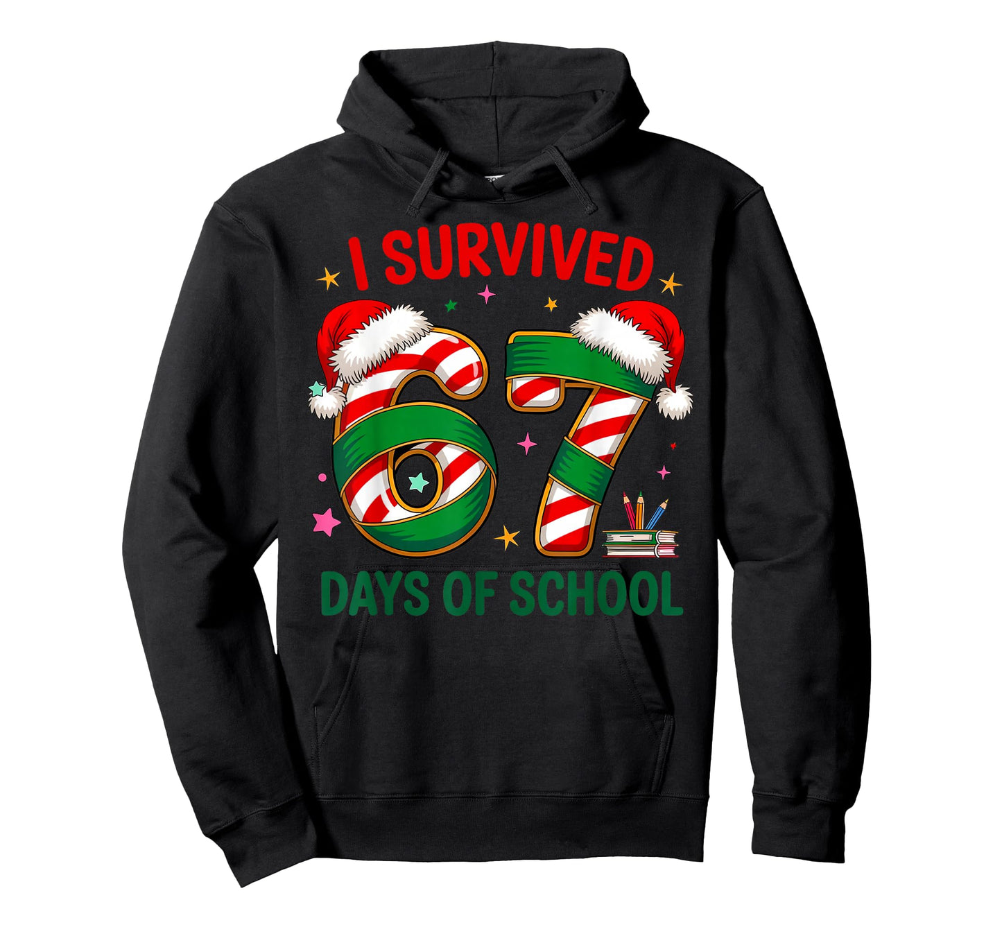 I Survived 67 Days of School Christmas Candy Cane Six Seven T-Shirt