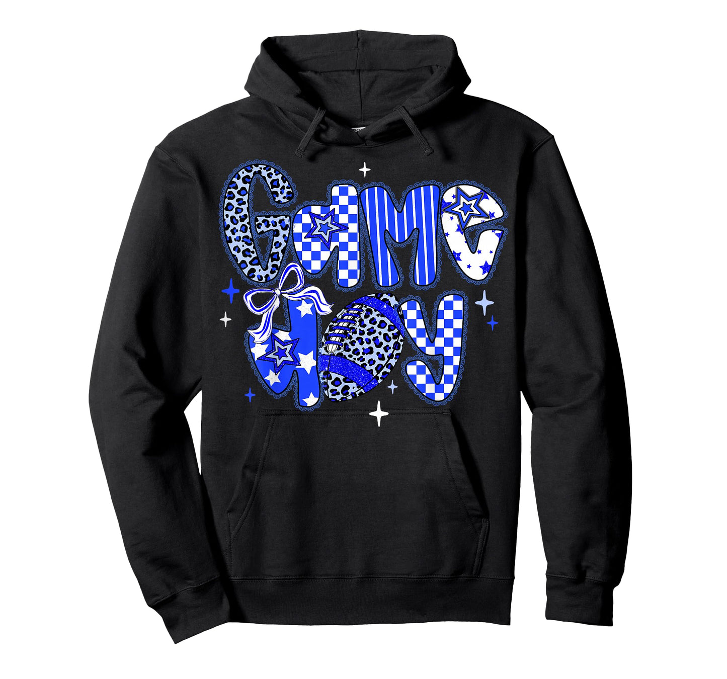 Game Day Football Girly Lace Bow Team Spirit Girls Blue T-Shirt